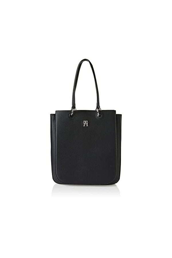 Tommy Hilfiger Cabas Femme Sac TH Emblem Work Tote Fermeture Éclair, Noir Black , Taille Unique