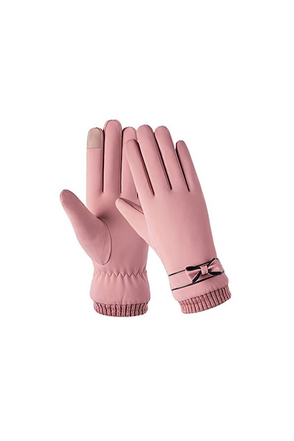 DDMINE Mode Hiver Femmes Gants Coupe-Vent Interne en Peluche Chaud Dame Mitaines écran Tactile Cuir PU respectueux de la Peau