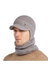 Tricoté Hiver Casquette Écharpe Ensemble Chaud Bonnet Pour Hommer Avec Oreille Protect et Polair Tube Cache Cou Noir 