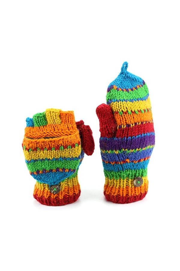 Gants de tir en laine tricotée rayée avec doublure en polaire, violet, taille unique