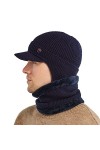 Tricoté Hiver Casquette Écharpe Ensemble Chaud Bonnet Pour Hommer Avec Oreille Protect et Polair Tube Cache Cou Noir 