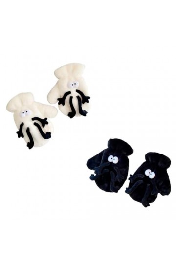 QILTON Gants chauds en peluche de dessin animé pour femmes, gants dos nu, gants pour étudiants, Noël, cyclisme, cadeaux perso