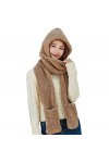 Ensemble de bonnet/écharpe/gants à capuche pour femme en polaire douce avec poches à gants, en peluche douce et épaisse kaki