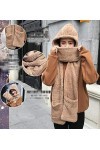 Ensemble de bonnet/écharpe/gants à capuche pour femme en polaire douce avec poches à gants, en peluche douce et épaisse kaki