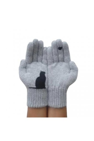 SHEYLE Gants en coton pour femme en forme déventail de chats, gants chauds pour femme, pour lautomne et lhiver, gants impr