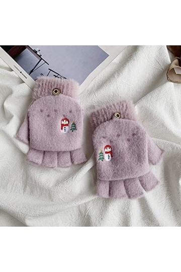 Gants sans Doigts pour Femmes,Mignon Bonhomme De Neige Hiver Gants Thermiques Tricotés pour Fille Gants sans Doigts Écran Tac