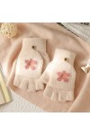 Gants sans Doigts pour Femmes,Mignon Fleur Hiver Gants Thermiques Tricotés pour Fille Gants sans Doigts Écran Tactile Gants D