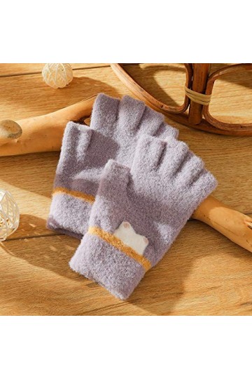 Gants sans Doigts pour Femmes,Hiver Tricoté Gants Thermiques Demi-Doigt pour Fille Gants sans Doigts Écran Tactile Gants Chau