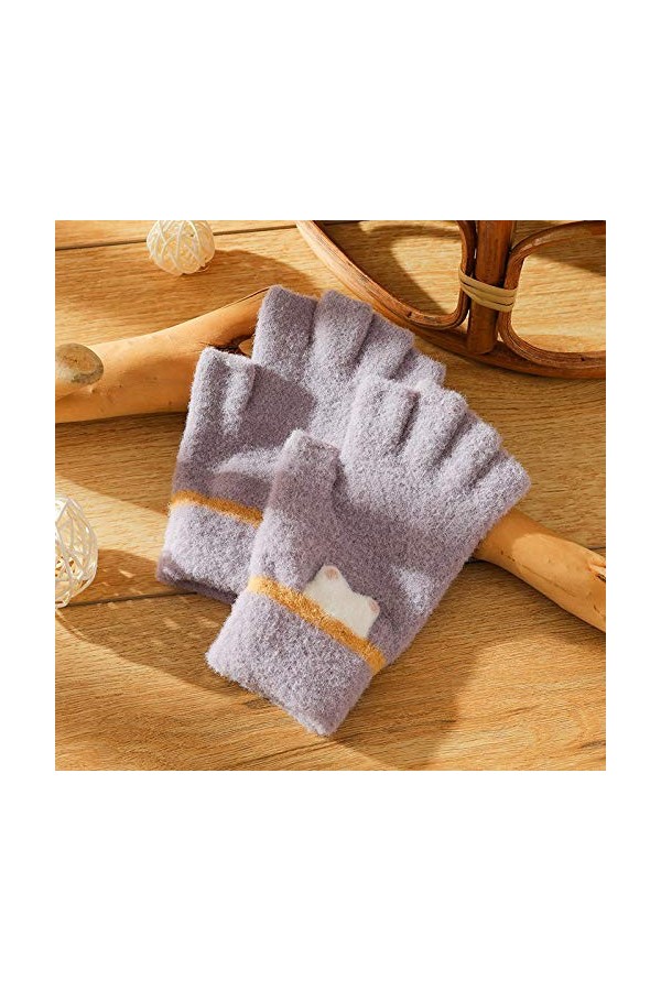 Gants sans Doigts pour Femmes,Hiver Tricoté Gants Thermiques Demi-Doigt pour Fille Gants sans Doigts Écran Tactile Gants Chau