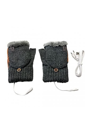 Moufles en laine pour femme - Gants électriques USB tricotés à doigts nus - En velours - Chaud - Protection contre le froid -