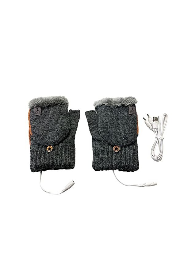 Moufles en laine pour femme - Gants électriques USB tricotés à doigts nus - En velours - Chaud - Protection contre le froid -