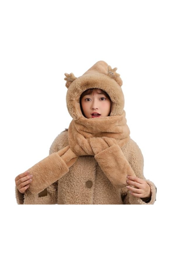 Caxndycing Écharpe dhiver 3 en 1 pour femme avec moufles thermique en fausse fourrure - Cache-cou - Pour cosplay, fête - Pou