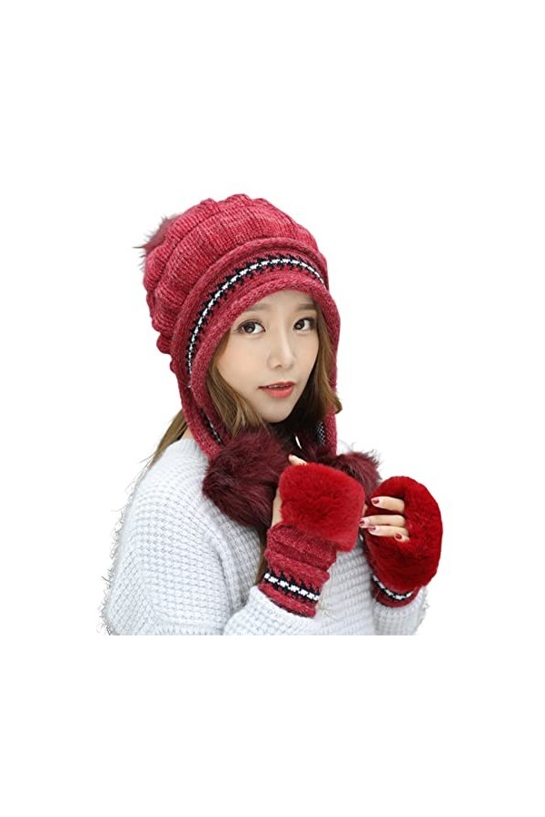 Gants en laine épais pour garder au chaud et non rétrécissants - Kit de moufles pour lhiver - Compatible avec lextérieur - 