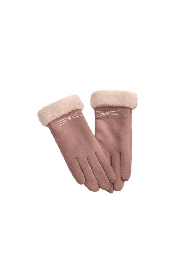 SMED Gants Chauds pour Femmes Chaton brodé en Velours Allemand Plus épaississement de Velours écran Tactile Anti-Froid pour v