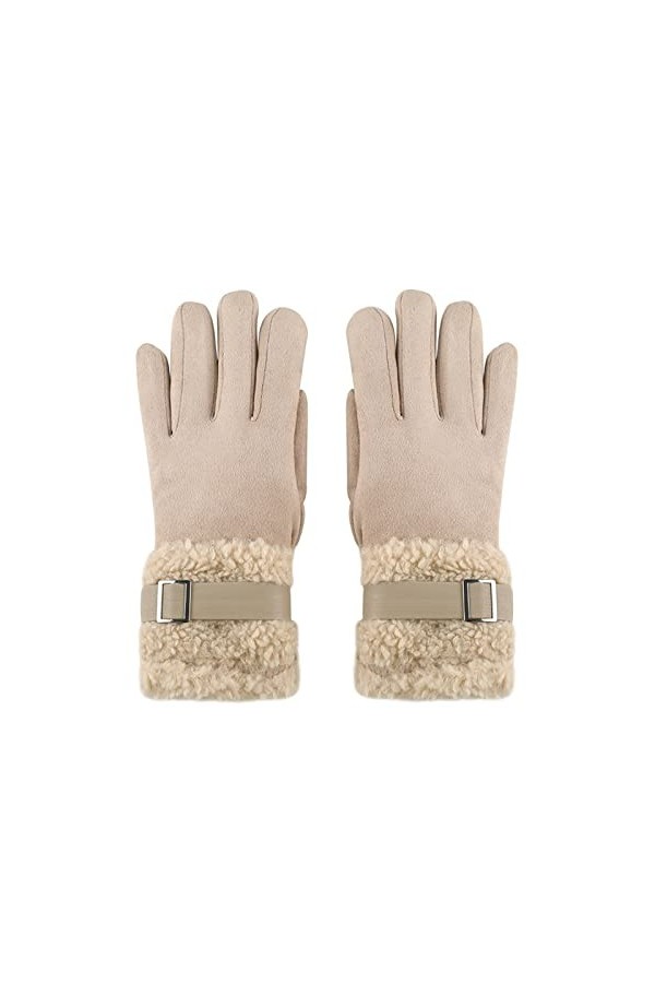 Gants dhiver chauds en peluche brodée pour femme - RkH190, kaki, taille unique