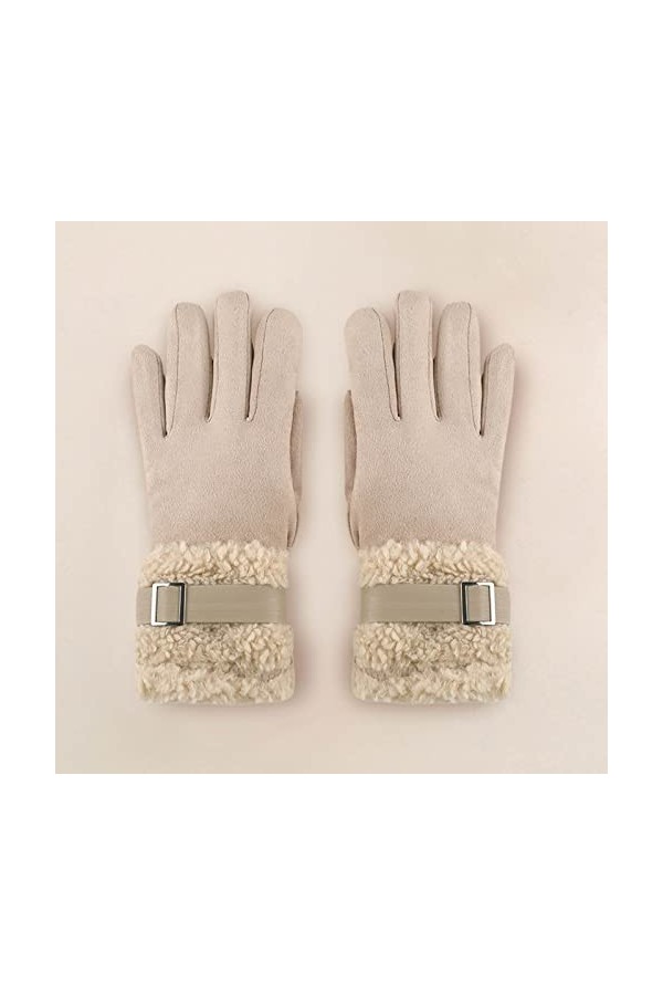 Gants dhiver chauds en peluche brodée pour femme - RkH190, kaki, taille unique