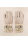 Gants dhiver chauds en peluche brodée pour femme - RkH190, kaki, taille unique