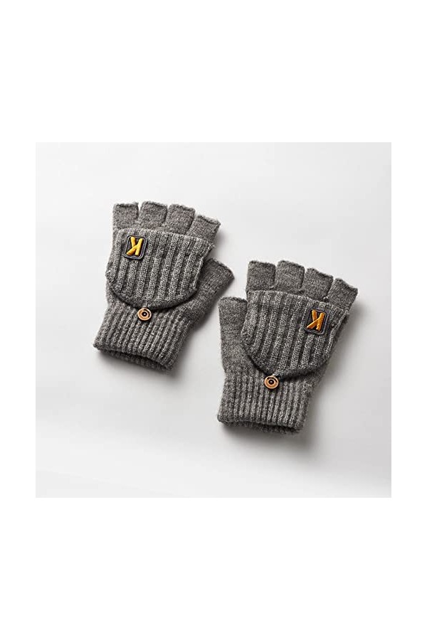 Gants sans doigts tricotés pour lhiver, Gants demi-doigts tricotés pour lhiver pour hommes et femmes avec logo lettre K, Ga