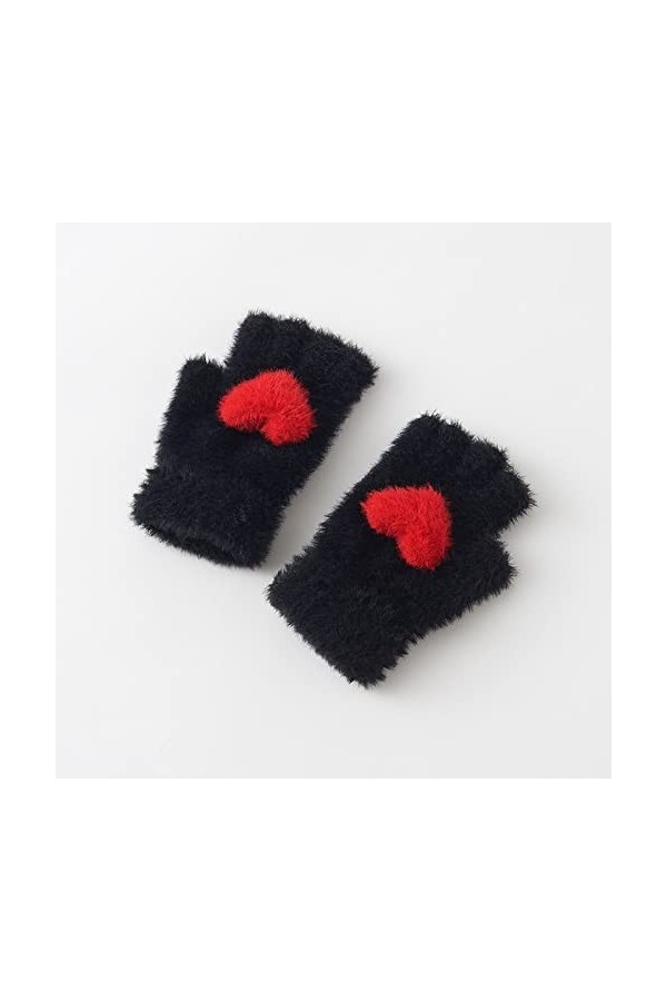 Liyinco Gants Demi Doigt en Peluche pour Femmes, Gants sans Doigts Mignons en Peluche Cœur, Gants décriture de Bureau de Cyc