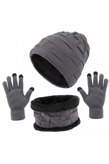 TAGVO Hiver Tricotés Ensemble Bonnet Écharpe Gants Décran Tactile 3 en 1, Doublure Molleton Doux Ski Bonnet Épais Chaud Cach
