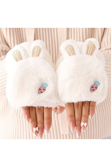 Liyinco Gants sans Doigts dhiver Mignons de Carotte en Peluche, Gants sans Doigts brodés Chauds pour Les Femmes, Gants sans 