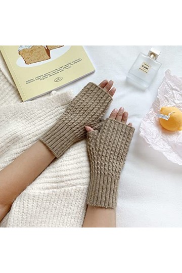 Liyinco Gants sans Doigts torsadés tricotés dhiver, Gants sans Doigts en Peluche tricotés Chauds pour Femmes, Gants Demi-Doi