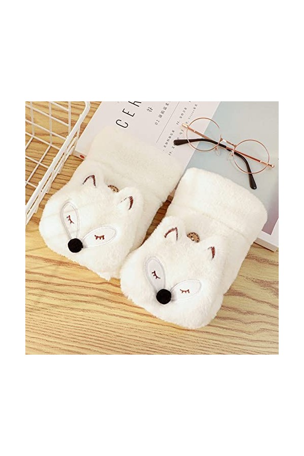 Liyinco Gants sans Doigts en Peluche Animal Mignon dhiver, Gants sans Doigts Chauds pour Femmes, Gants sans Doigts Chauds po