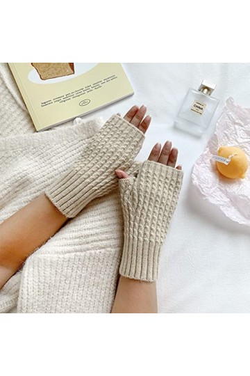 Liyinco Gants sans Doigts tricotés colorés dhiver, Gants sans Doigts en Peluche tricotés Chauds pour Dames, Gants Demi-Doigt
