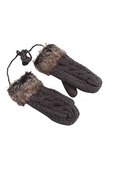 Gants de neige pour femme en tricot torsadé en peluche coupe-vent chaud et épais, gris foncé, taille unique