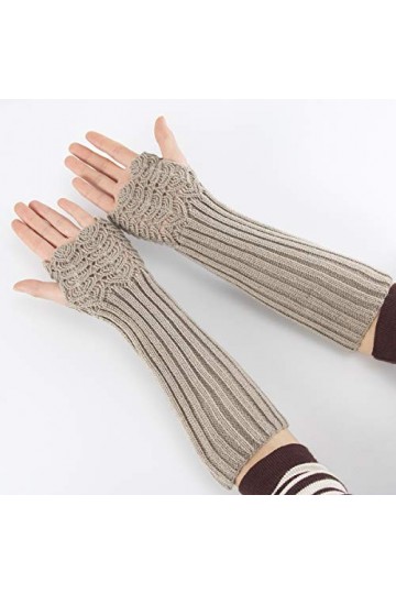 VDONGYUKE Mitaines en crochet avec trou pour le pouce pour femme - Gris -