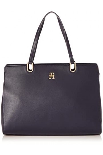 Tommy Hilfiger Sac Femme TH Timeless Satchel Avec Poche Intérieure, Bleu Space Blue , Taille Unique