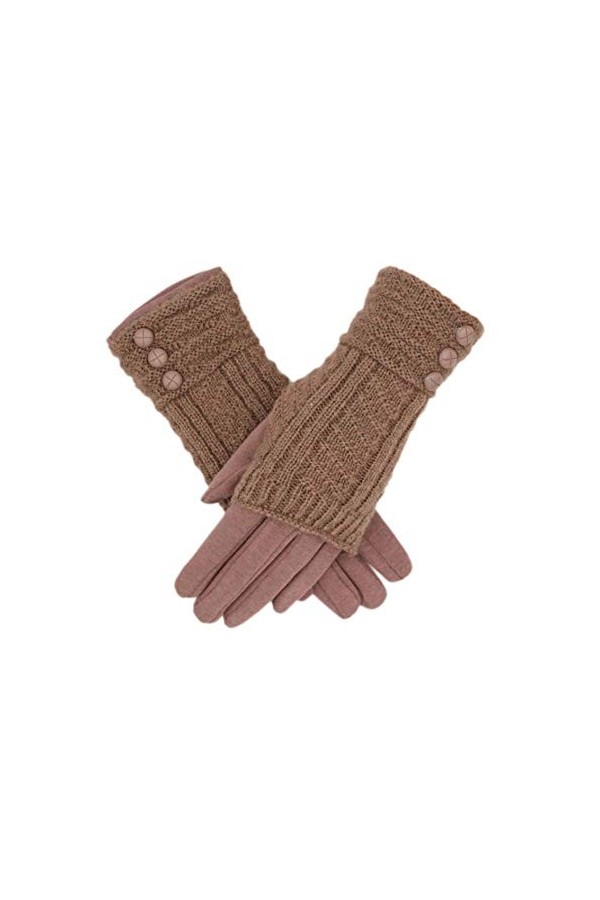 Fadsace Gants dhiver en tricot épais pour écran tactile 2 en 1 - Beige - Taille unique