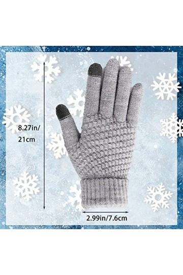 lvzhen Lot de 2 paires de gants dhiver pour femme - Noir et gris - Chauds - Pour écran tactile - En tricot thermique - Antid