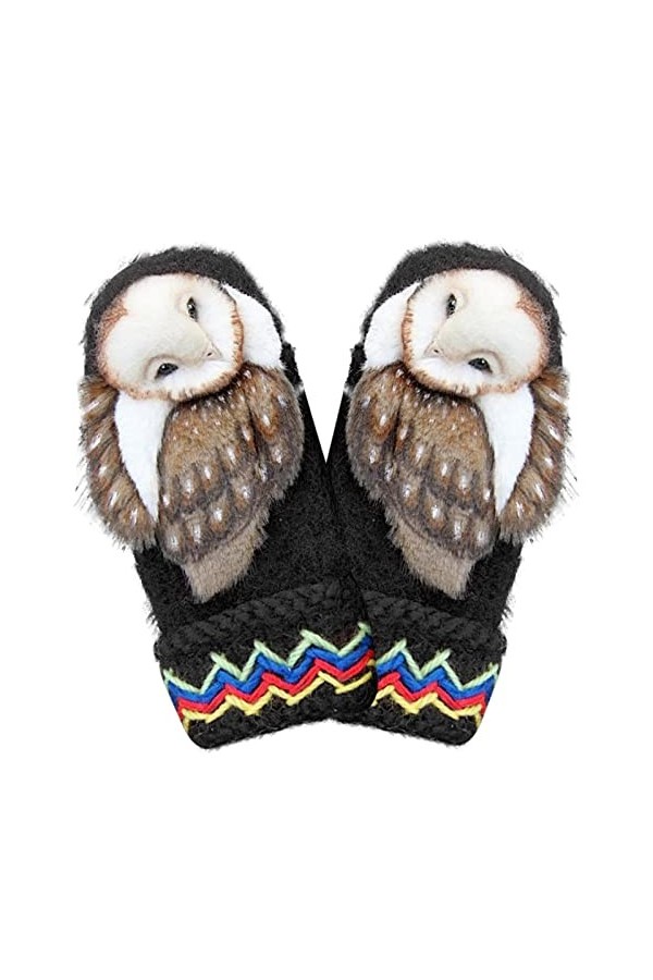 LINGJIONG Mitaines en tricot cachemire avec poignets élastiques, pour plein air dhiver nordique avec chouettes, moufles ther