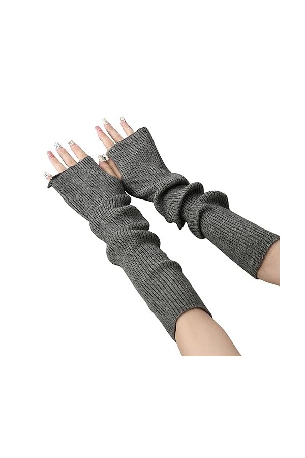 OTKARXUS Mitaines longues pour femmes, 1 paire de manchettes tricotées à manches longues, moufles dhiver avec trou pour le p