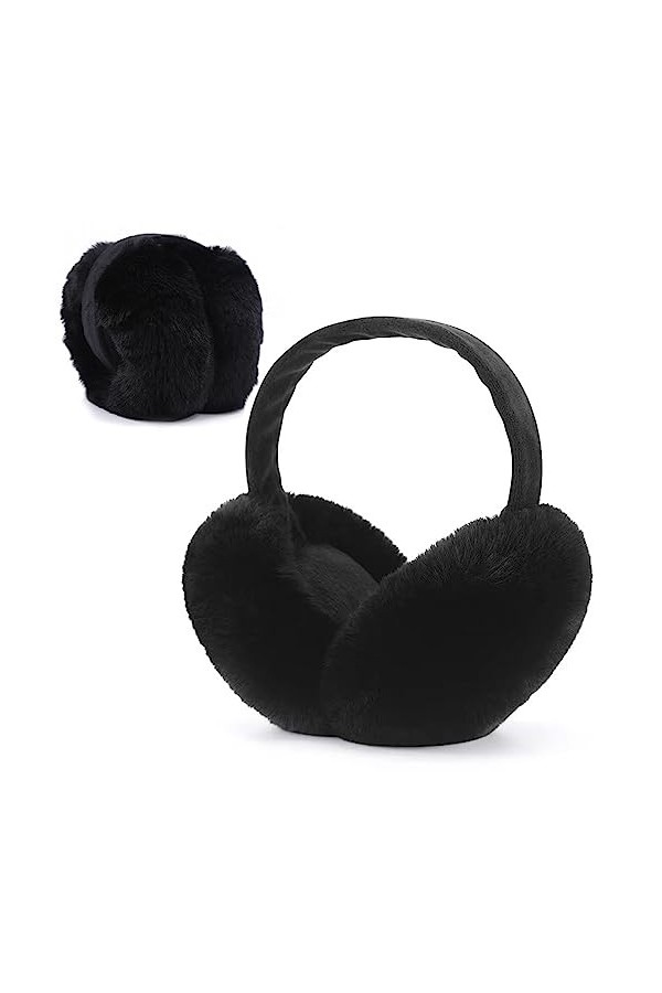 YUANQIAN Cache-oreilles luxueux en fausse fourrure – Cache-oreilles pliables élégants et confortables pour femmes et filles –