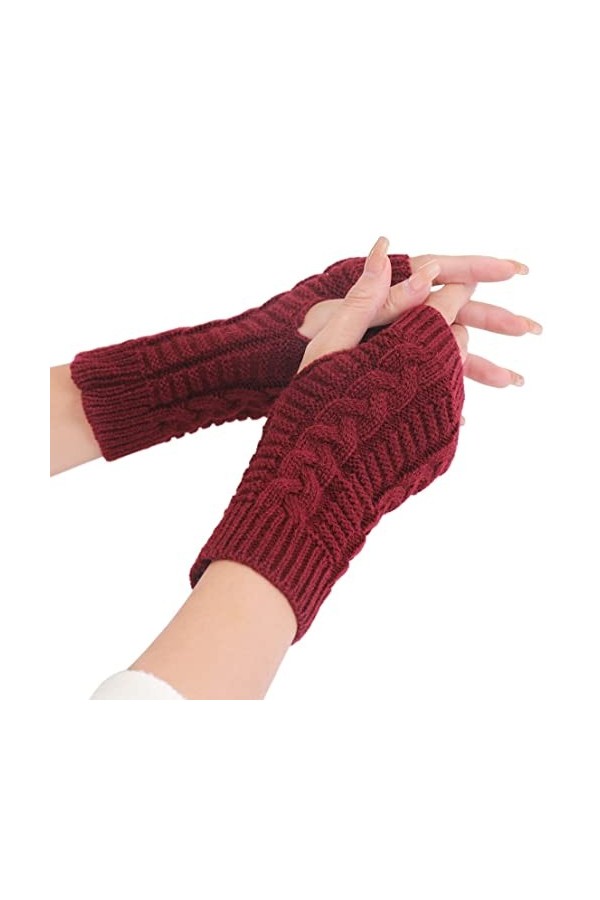 DDMINE Femmes Demi Doigt Gants Hiver Doux Chaud Laine Bras à Tricoter Gants Courts Doux Chaud Mitaines Gants de Travail Colo