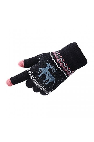 Liyinco Gants dhiver pour Femmes, Gants à Cinq Doigts tricotés en Jacquard de Rennes en Peluche tactiles pour Femmes, Gants 