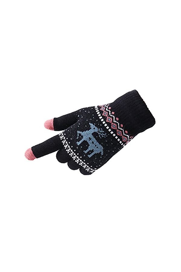 Liyinco Gants dhiver pour Femmes, Gants à Cinq Doigts tricotés en Jacquard de Rennes en Peluche tactiles pour Femmes, Gants 