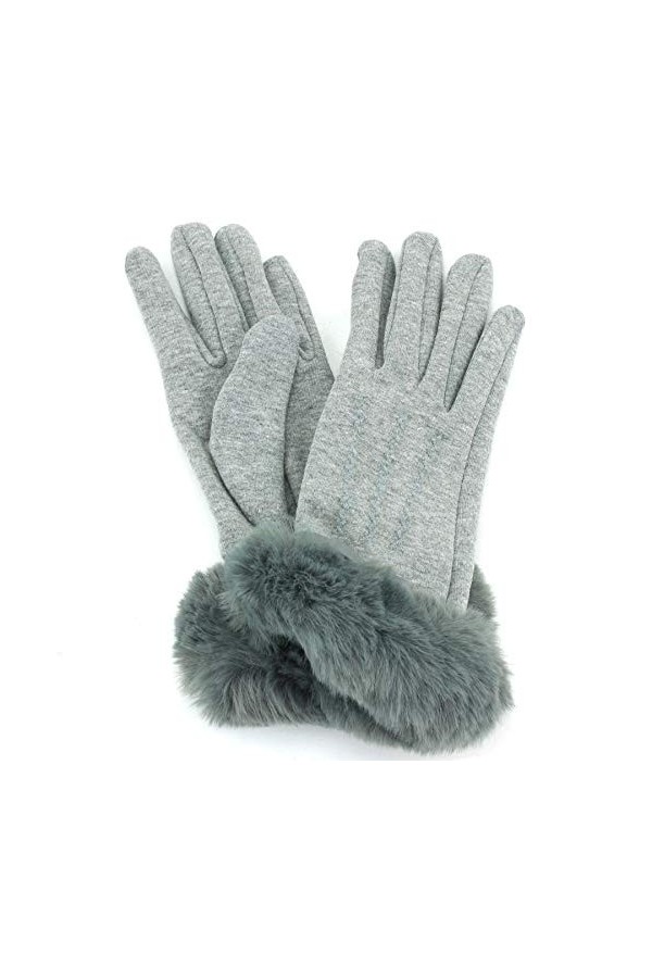 Gants en coton pour femme avec bordure en fausse fourrure et nœud en cuir - Noir - taille unique