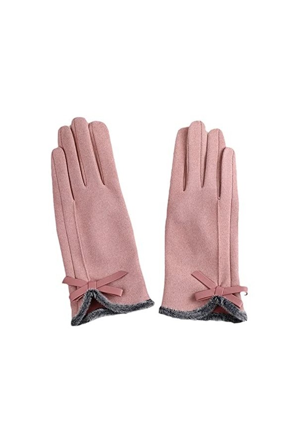 Gants dhiver pour femme, nœud papillon à lintérieur des gants en peluche fine à cinq doigts, gants dhiver chauds coupe-ven