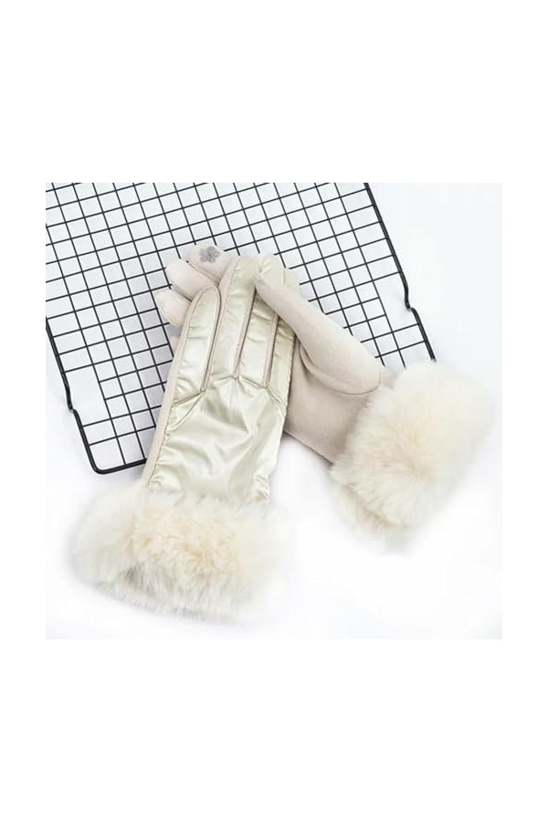 Gants dhiver chauds en daim pour écran tactile pour femme en fausse fourrure et velours épais Noir