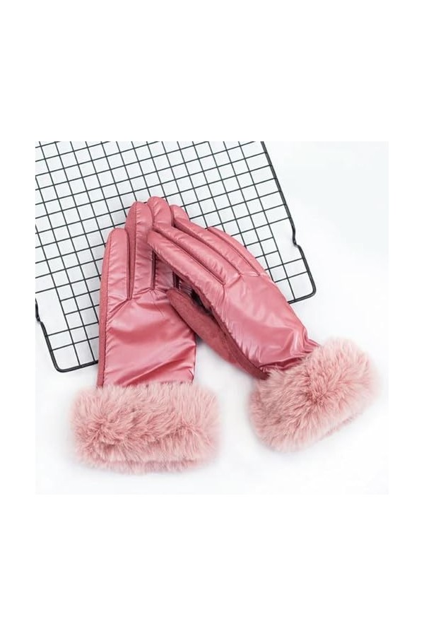 Gants dhiver chauds en daim pour écran tactile pour femme en fausse fourrure et velours épais Noir