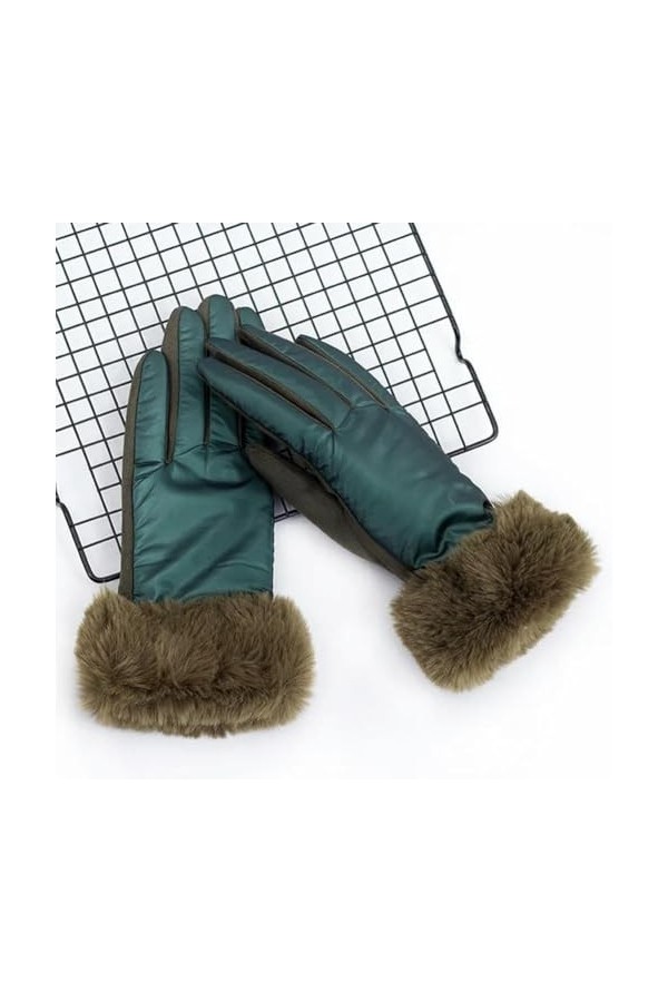 Gants dhiver chauds en daim pour écran tactile pour femme en fausse fourrure et velours épais Noir