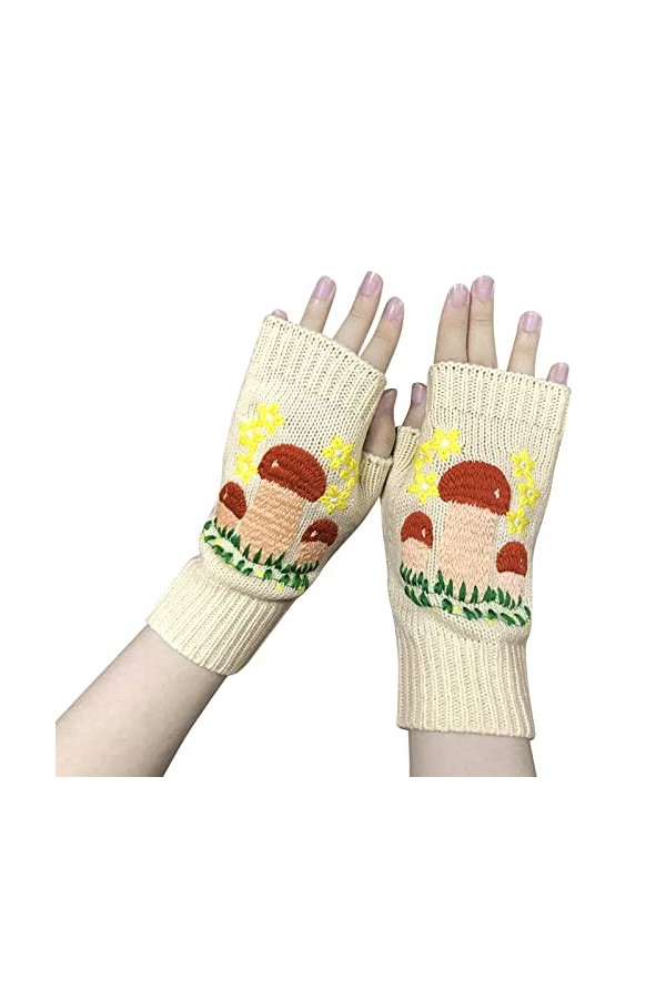 Gants tricotés multicolores pour femmes - Pour lautomne et lhiver - Style rétro - Pour lhiver par temps froid - Blanc - Ta