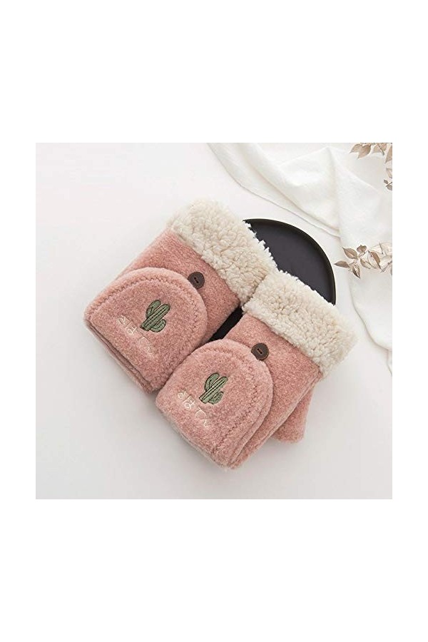 Gants sans Doigts pour Femmes,Hiver Plante Mignonne Gants Thermiques Épais pour Fille Gants sans Doigts Écran Tactile Mitaine