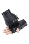 Gants dhiver Femmes de Mode for Hommes Puce Gants en Cuir Demi-Doigt dhiver Plus en Velours conduisant des Gants Demi-Doigt