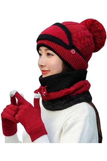 JFAN 4 en 1 Ensemble Bonnet et écharpe dhiver Femme Mode Laine Mohair Bonnet Tricotée Polaire（Visière, Gants） Multicolore Mi