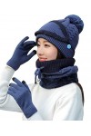 JFAN 4 en 1 Ensemble Bonnet et écharpe dhiver Femme Mode Laine Mohair Bonnet Tricotée Polaire（Visière, Gants） Multicolore Mi