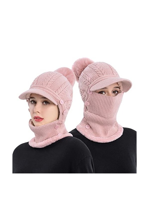 TAGVO Bonnet Echarpe Femme Hiver, Chapeau Écharpe Ensemble Femme, Doublé En Molleton Épais Doux, Bonnet Tricoté Flexible Avec